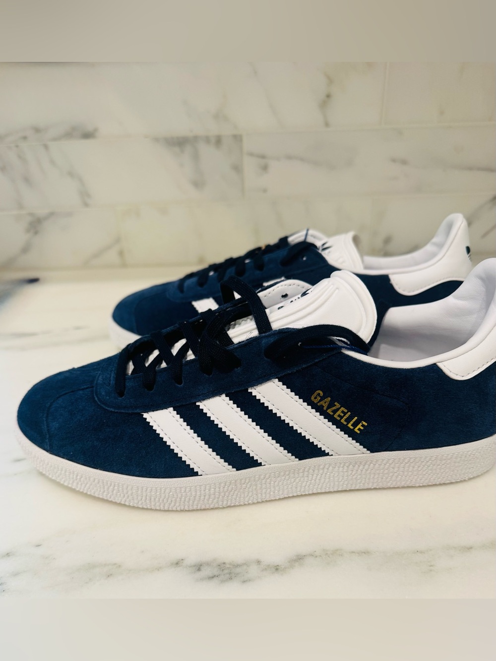 NWT-Adidas Gazelle Men's Navy Suede Sneakers with White Stripes